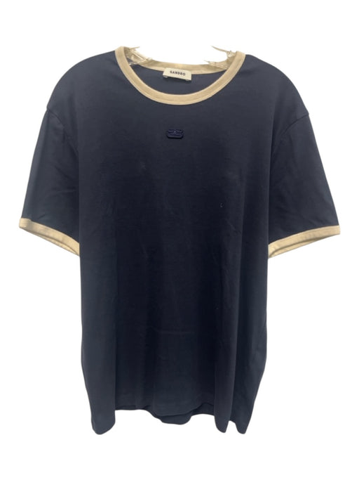 Sandro Size Est M Navy Blue & White Cotton Solid Men's Short Sleeve Navy Blue & White / Est M