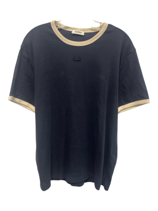 Sandro Size Est M Navy Blue & White Cotton Solid Men's Short Sleeve Navy Blue & White / Est M