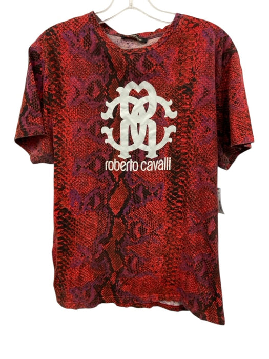Roberto Cavalli Size XL Red & Multi Cotton All Over Print Men's Short Sleeve Red & Multi / XL