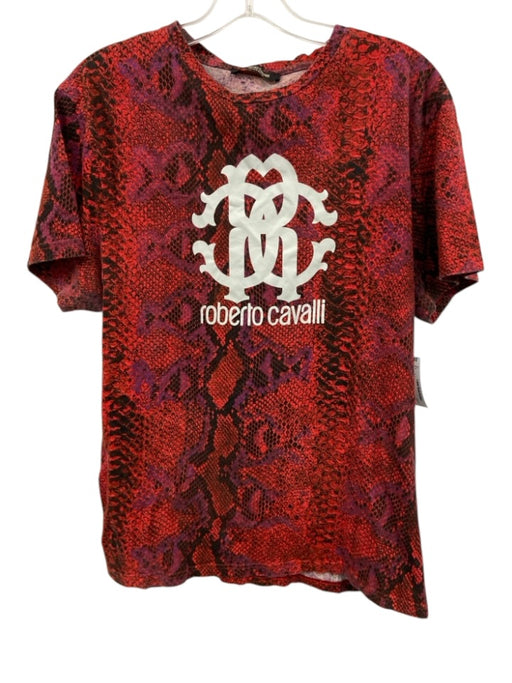 Roberto Cavalli Size XL Red & Multi Cotton All Over Print Men's Short Sleeve Red & Multi / XL