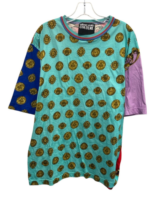 Versace Jeans Co. Size M Blue & Multi Cotton All Over Print Short Sleeve Shirt Blue & Multi / M