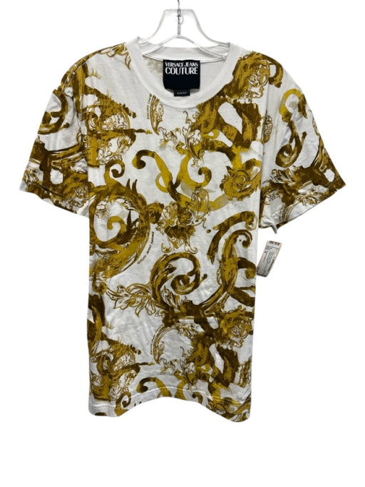 Versace Jeans Co. Size M White & Gold Cotton All Over Print Short Sleeve Shirt White & Gold / M