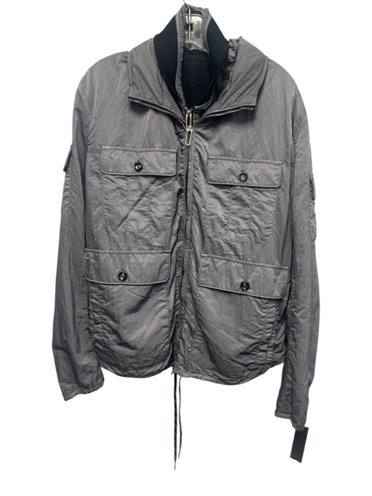 Emporio Armani Size 54 Gray & Navy Print Solid Zipper Men's Jacket Gray & Navy Print / 54