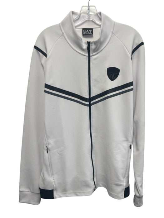 Emporio Armani Size L White & Black Polyester Solid Zipper Men's Jacket White & Black / L