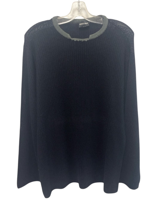 Armani Size 48 Black & Green Cotton Blend Knit Crew Neck Men's Sweater Black & Green / 48