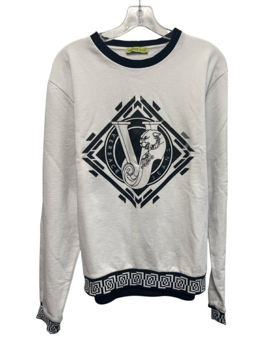 Versace Jeans Size XXL White & Black Cotton Blend logo Crew Long Sleeve Shirt White & Black / XXL