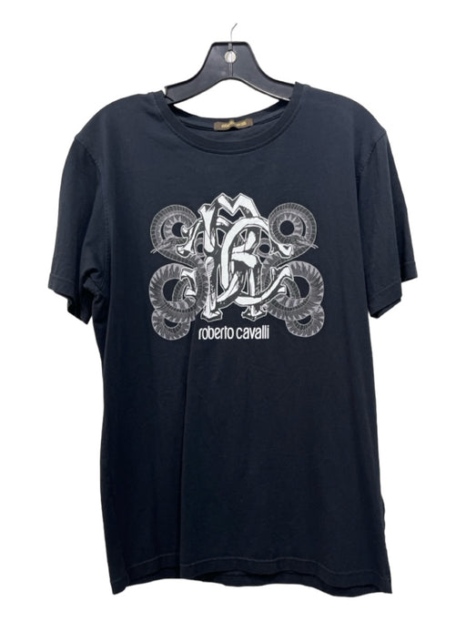 Roberto Cavalli Size L Black & White Cotton Blend Abstract T Shirt Short Sleeve L