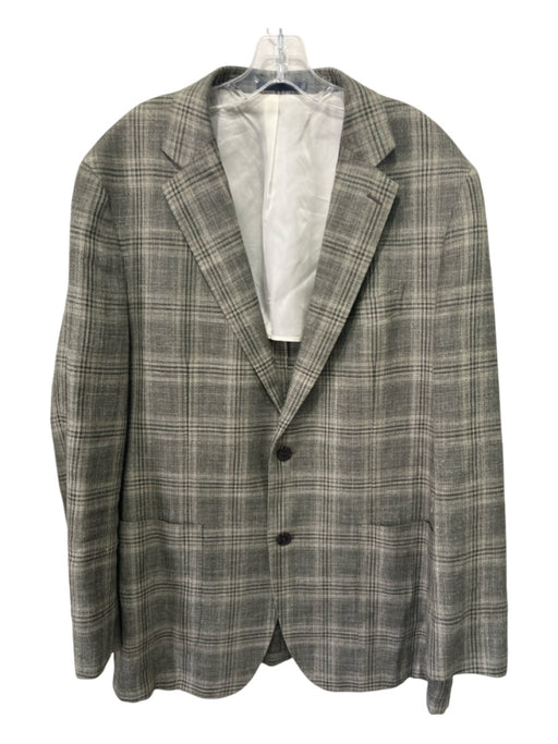 Suitsupply Grey & Multi Print Wool, Linen & Silk Plaid Slim Fit Men's Blazer 58