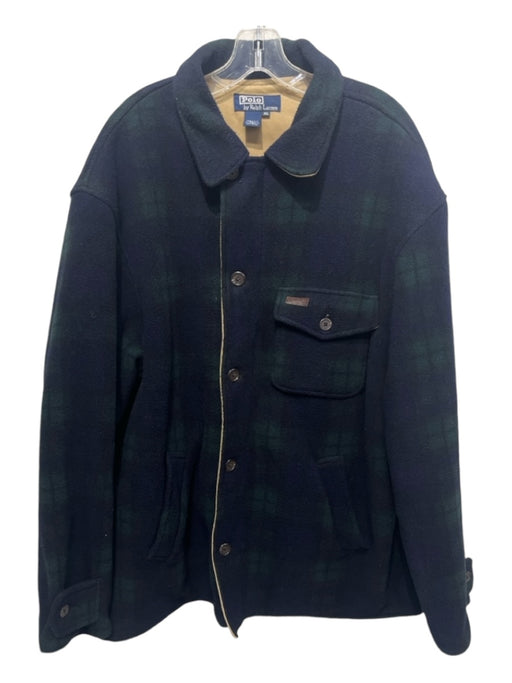 Polo Size XL Navy & Green Synthetic Plaid Zip Pocket Men's Jacket XL