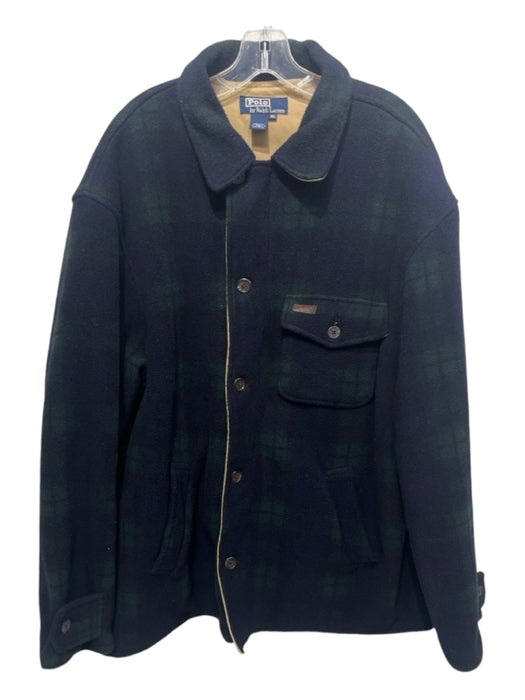 Polo Size XL Navy & Green Synthetic Plaid Zip Pocket Men's Jacket XL