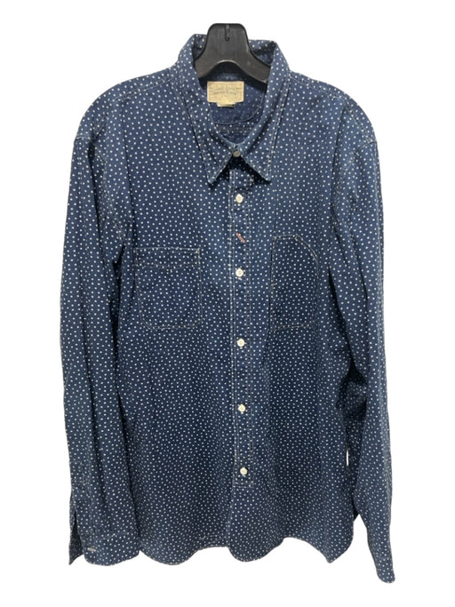 RRL Size XL Blue & White Cotton Blend Stars Button Down Men's Long Sleeve Shirt XL