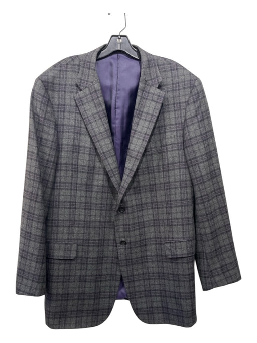 Hickey Freeman Grey & Multi Print Wool Plaid 2 Button Men's Blazer 48L