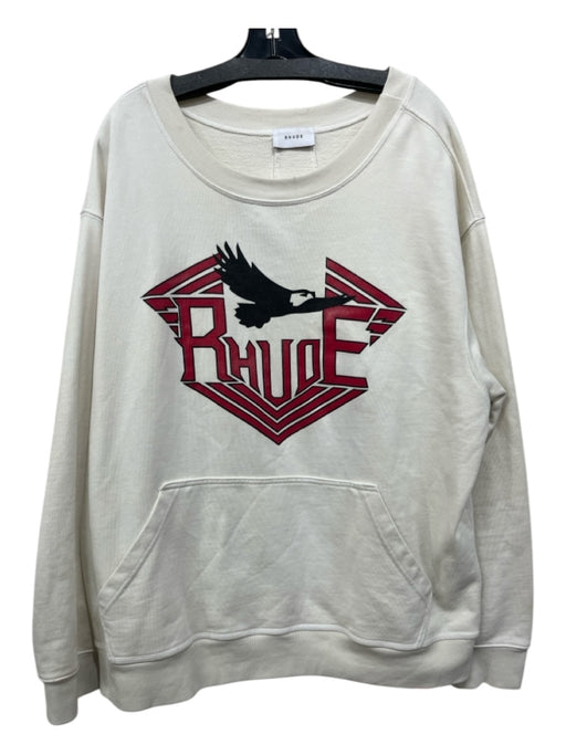 Rhude Size XL White Cotton logo Sweatshirt Crew Men's Long Sleeve Shirt XL