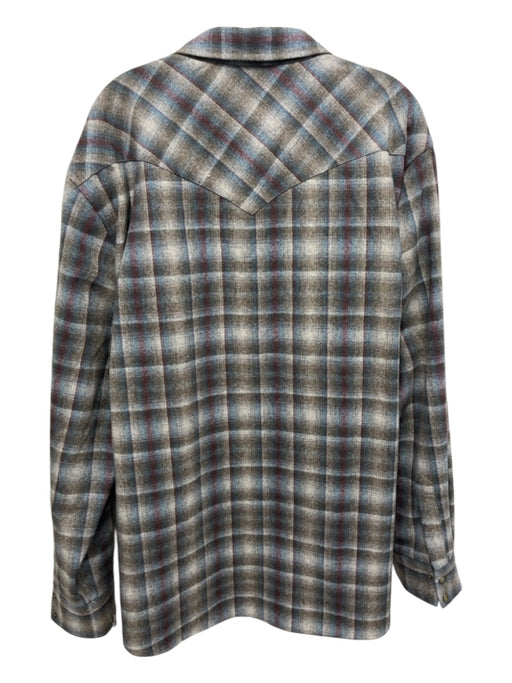 Pendleton Size XXL Gray & Blue Wool Plaid Snap Buttons Western Long Sleeve Shirt Gray & Blue / XXL