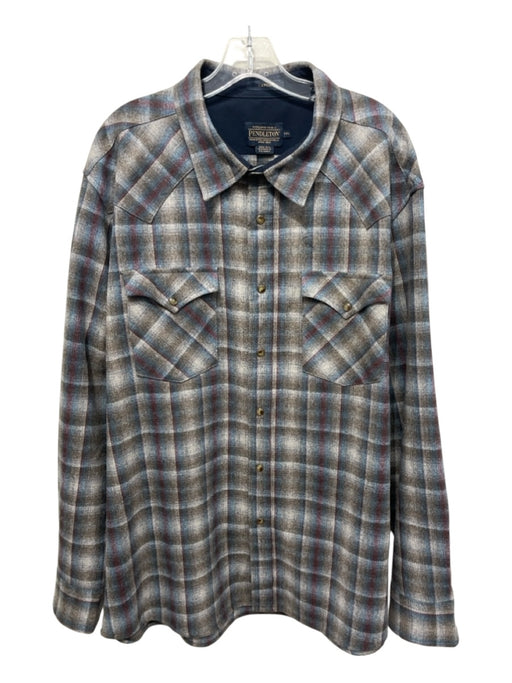 Pendleton Size XXL Gray & Blue Wool Plaid Snap Buttons Western Long Sleeve Shirt Gray & Blue / XXL