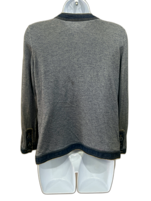 Chanel Size M Light Blue & Dark Blue Cotton Logo Buttons Chain Trim Cardigan Light Blue & Dark Blue / M