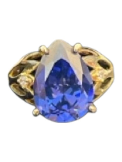 Gold & Blue 925 Gold Plated Pear Ring Gold & Blue