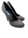 Prada Shoe Size 37.5 Gray & Gold Satin Round Toe Lightning Bolt High Heel Pumps Gray & Gold / 37.5