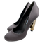 Prada Shoe Size 37.5 Gray & Gold Satin Round Toe Lightning Bolt High Heel Pumps Gray & Gold / 37.5