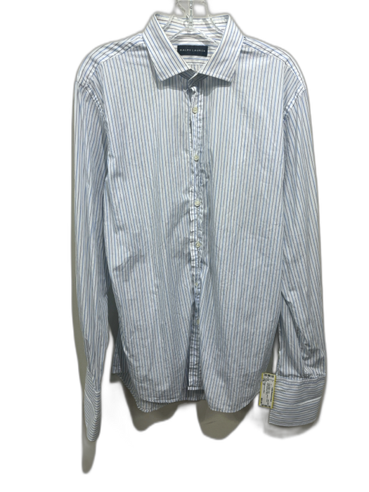 Ralph Lauren Black Size 17 White & Blue Cotton Striped Men's Long Sleeve Shirt White & Blue / 17