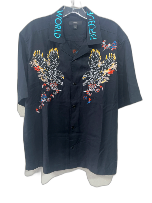 Diesel Size L Black & Multi Lyocell Embroidered Men's Short Sleeve Black & Multi / L