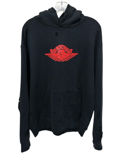 Jordan Size M Black & Red Cotton Distressed Hoodie Men's Jacket Black & Red / M