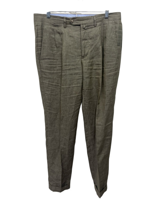 Luciano Barbera Size 50 Olive Green Linen Solid Zip Fly Men's Pants Olive Green / 50