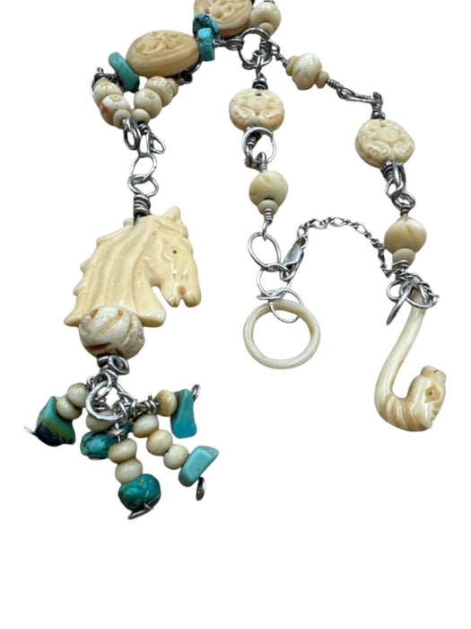 No Brand White, Blue, Silver Ivory Sterling Silver Hook Clasp Horse Necklace White, Blue, Silver