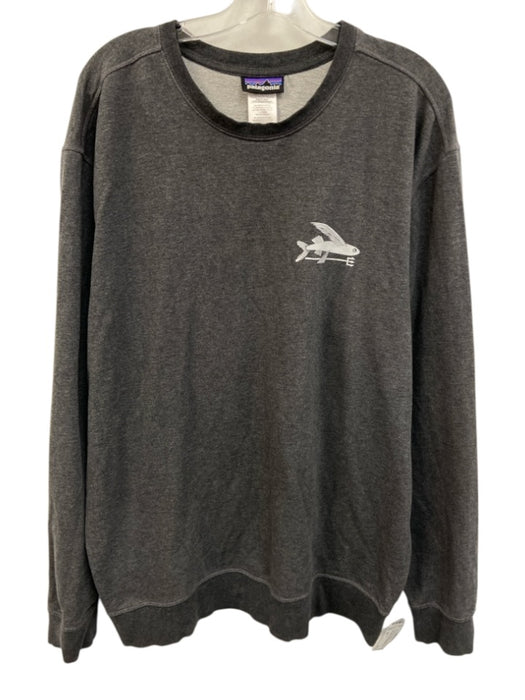 Patagonia Size XL Dark Gray Cotton Blend Fish Sweatshirt Crew Long Sleeve Shirt Dark Gray / XL