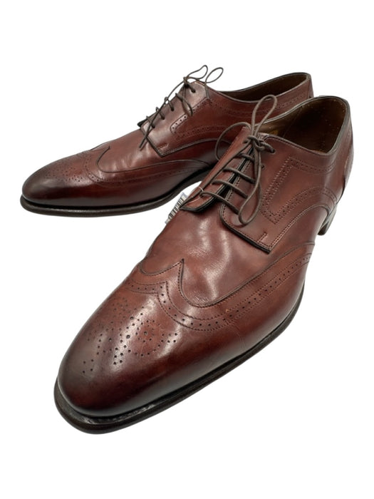 Santoni Shoe Size 13 Dark Brown Leather Broguing Dress Wingtip Men's Shoes Dark Brown / 13