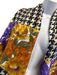 Valentino Orange, Yellow, Purple Silk Square Floral Houndstooth Rolled Hem scarf Orange, Yellow, Purple / XL