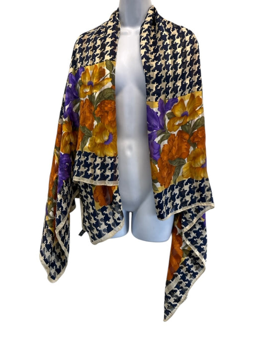 Valentino Orange, Yellow, Purple Silk Square Floral Houndstooth Rolled Hem scarf Orange, Yellow, Purple / XL