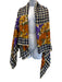 Valentino Orange, Yellow, Purple Silk Square Floral Houndstooth Rolled Hem scarf Orange, Yellow, Purple / XL