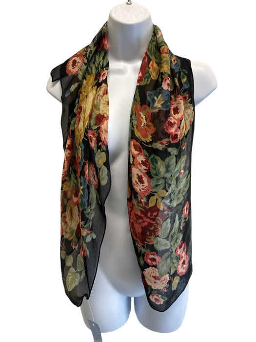 Ralph Lauren Black & Multi Silk Sheer Floral rolled hem Square scarf Black & Multi / Large