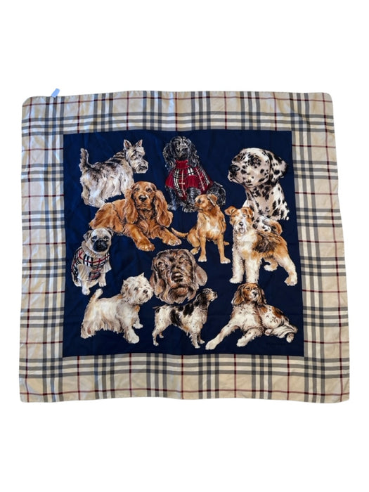 Burberry Blue, Red, Beige Silk Square Dog Print Plaid Rolled Hem scarf Blue, Red, Beige / Large