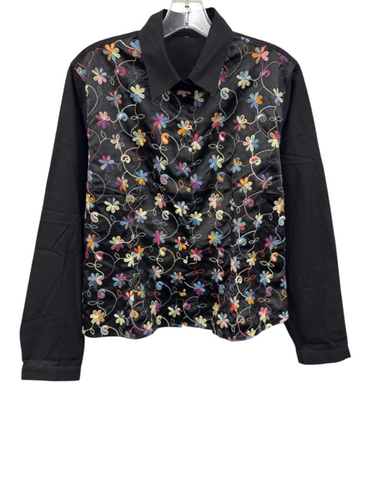 Anne Fontaine Size Est L Black & Multi Cotton Blend Button Front Collar Top Black & Multi / Est L