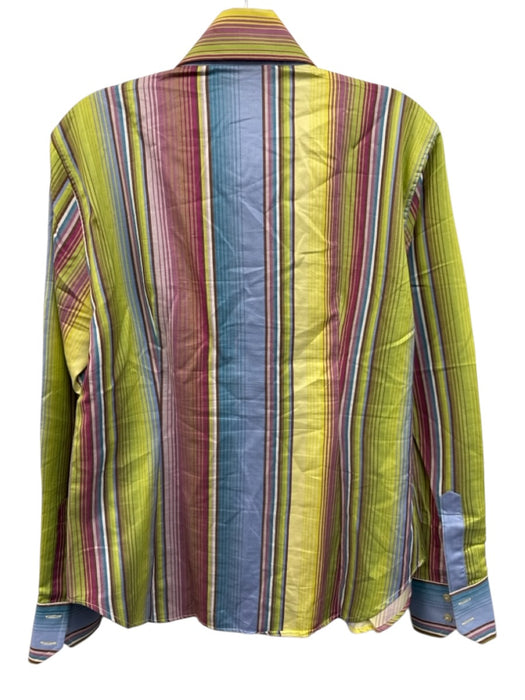 Etro Size 48 Blue, Red, Yellow Silk Blend Long Sleeve Variegated Stripes Top Blue, Red, Yellow / 48
