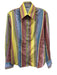 Etro Size 48 Blue, Red, Yellow Silk Blend Long Sleeve Variegated Stripes Top Blue, Red, Yellow / 48