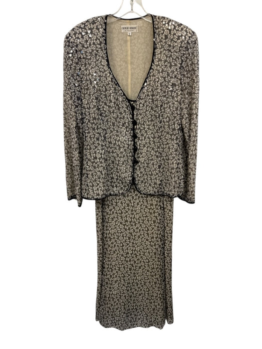 Giorgio Armani Size 16 Black & White Silk Blend Spaghetti Strap Floral Dress Set Black & White / 16