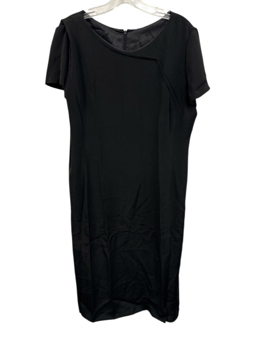 Joseph Abboub Size Est L Black Acetate Blend Short Sleeve Side Slit Midi Dress Black / Est L