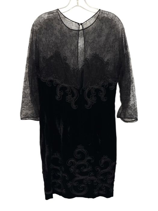 Oscar de la Renta Size 14 Black Long Lace Sleeve Floral Embroidered Velvet Dress Black / 14