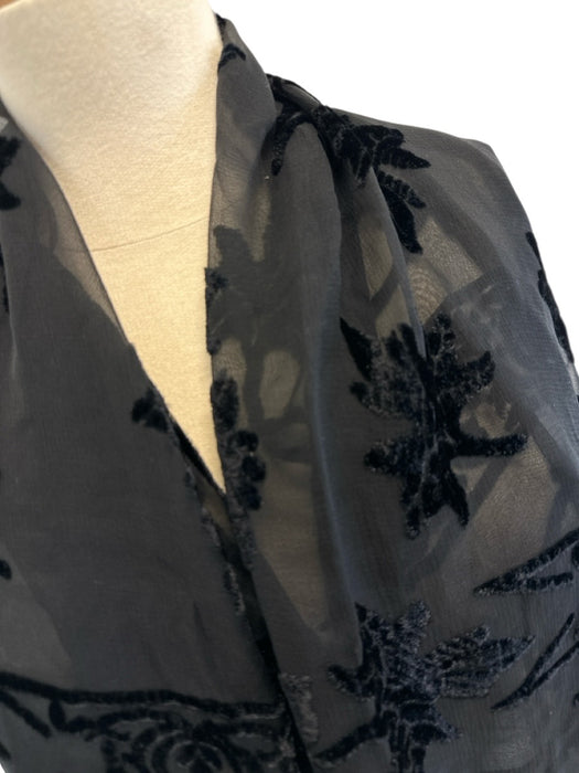 Salvatore Ferragamo Black Silk Blend Square Floral Velvet Rolled Hem scarf Black