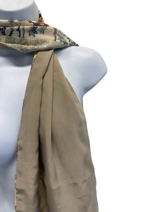 Sonjia Beige & Multi Silk Rectangle Mixed Floral Striped scarf Beige & Multi