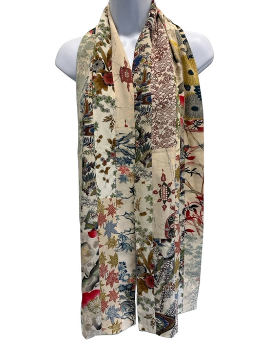 Sonjia Beige & Multi Silk Rectangle Mixed Floral Striped scarf Beige & Multi