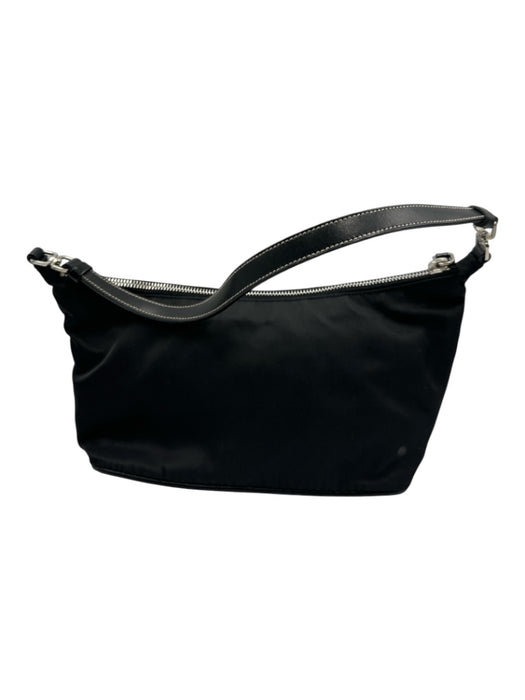 Prada Black Nylon Zip Close Triangle Logo Leather Strap Silver hardware Bag Black / Small