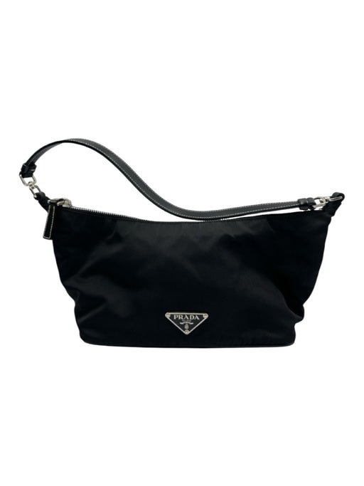 Prada Black Nylon Zip Close Triangle Logo Leather Strap Silver hardware Bag Black / Small