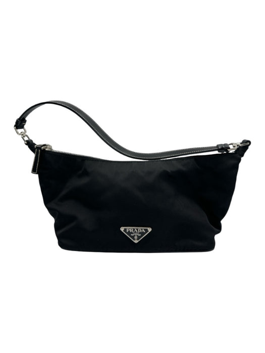 Prada Black Nylon Zip Close Triangle Logo Leather Strap Silver hardware Bag Black / Small