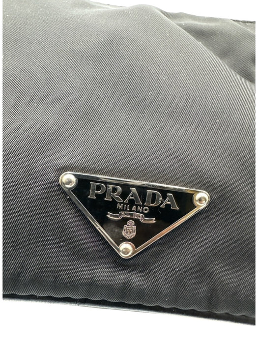 Prada Black Nylon Zip Close Triangle Logo Leather Strap Silver hardware Bag Black / Small