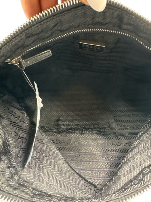 Prada Black Nylon Zip Close Triangle Logo Leather Strap Silver hardware Bag Black / Small