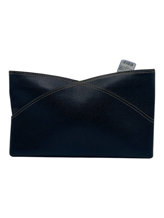 DelVaux Black Leather Zip Close Tulip contrast stitch Clutch Bag Black / Small